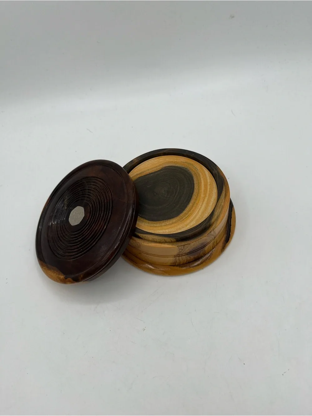 Vintage Handcrafted Wooden Coaster Set with Storage Lid